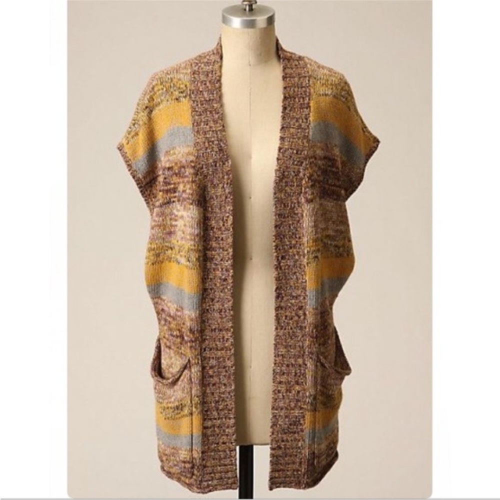 Anthropologie Sparrow Santa Monica Striped Sleeveless Cardigan Sweater Vest S
